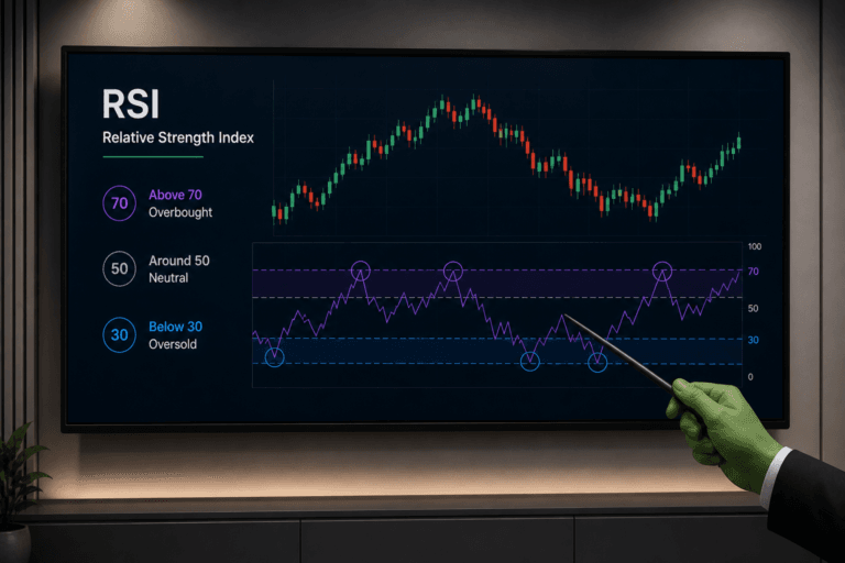 RSI indicator technical chart analysis showing overbought and oversold levels on a financial chart